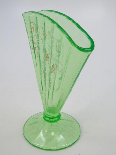 Depression Uranium Green Glass Fairy Motif Vase (1 of 3)