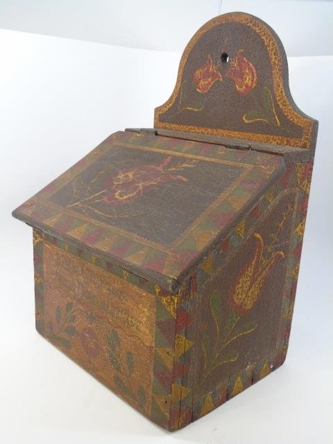 Antique Amish Hand Painted Salt Box w Hinged Lid (1 of 5)