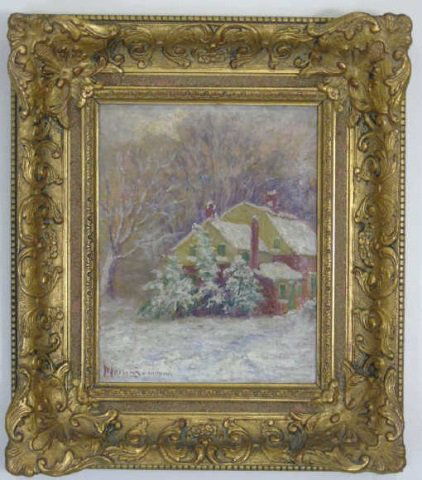 Antique Oil Painting in Gilt Frame Winter Scene (1 of 5)
