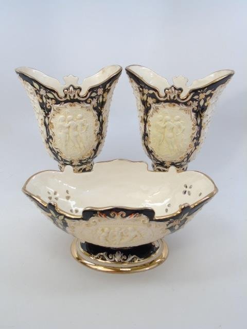 Antique Porcelain Three Piece Vase & Bowl Set (1 of 3)