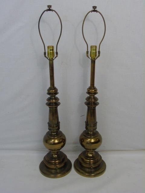 Pair Mid Century Modern Brass Candlestick Lamps (1 of 5)