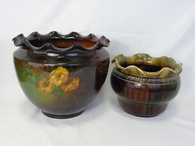 Two Antique Majolica Glazed Pottery Planter Pots (1 of 4)