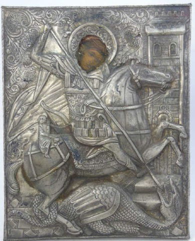Antique Silver Plate Greek Icon of Saint George (1 of 5)