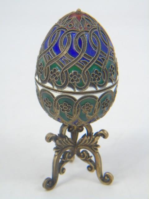 Russian Silver & Cloisonne Enamel Egg on Stand (1 of 5)