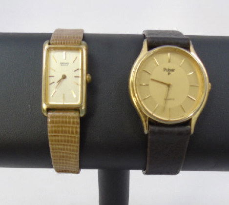 2 Watches Seiko and Pulsar on Leather Bands: 2 Watches Seiko and Pulsar on Leather Bands. Property of a North Salem, NY equestrian estate.