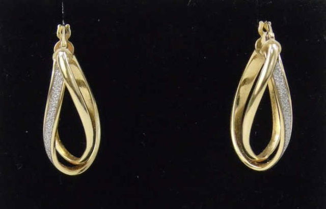 Pair 14k Yellow Gold Diamond Double Hoop Earrings (1 of 5)