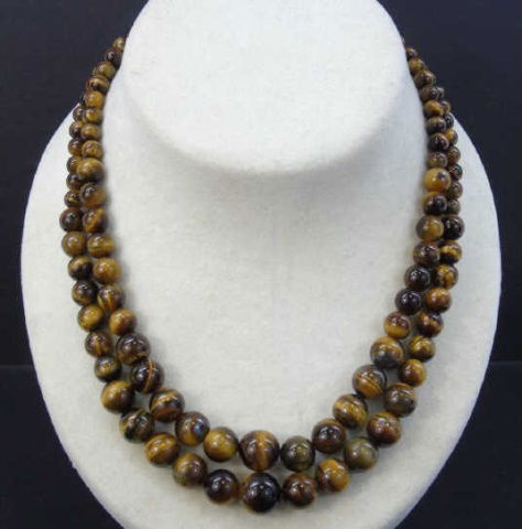 Pair Graduated Carved Bead Tiger's Eye Necklaces (1 of 5)