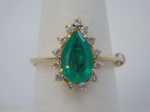 Estate Pear Shaped Emerald & Diamond Gold Ring (1 of 5)