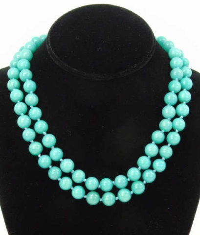 Pair Hand Knotted Amazonite Bead Necklace Strands (1 of 4)
