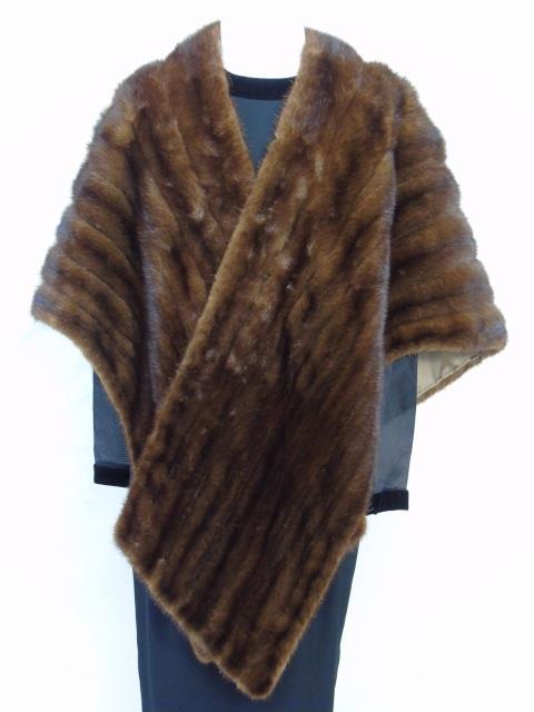 Vintage Silk Lined Dark Brown Mink Stole / Wrap (1 of 4)