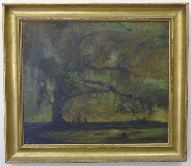 Antique American Landscape Painting w Live Oak (1 of 7)