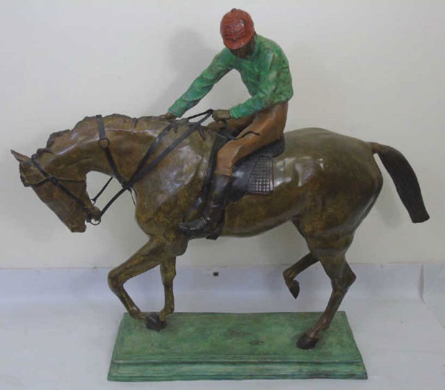 Large Equestrian / Jockey Painted Bronze Statue (1 of 4)