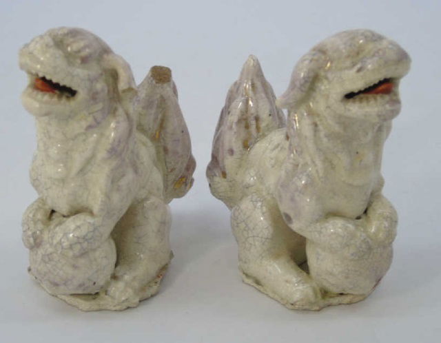 Pair Antique 19th C Chinese Crackleware Foo Dogs (1 of 3)