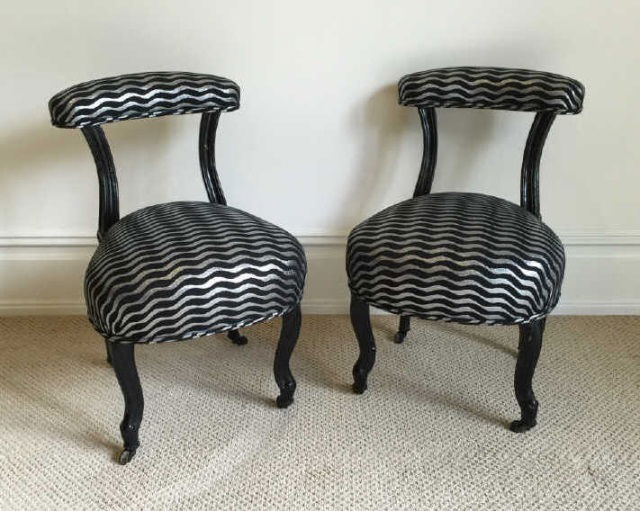 Pair Antique Slipper Chairs w Modern Upholstery (1 of 4)