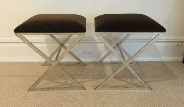 Pair Contemporary Silver Leaf & Velvet Ottomans (1 of 4)