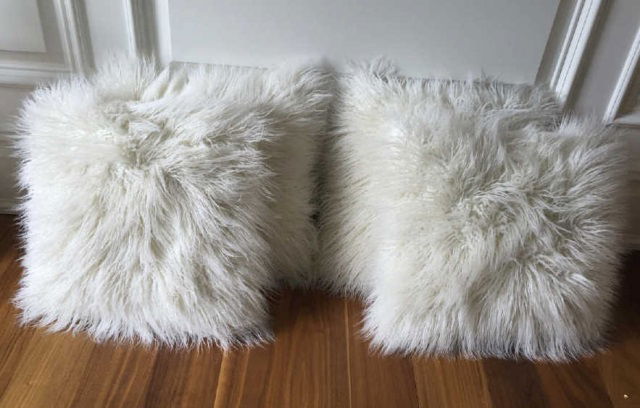 Four Contemporary White Shag Fur Throw Pillows (1 of 3)