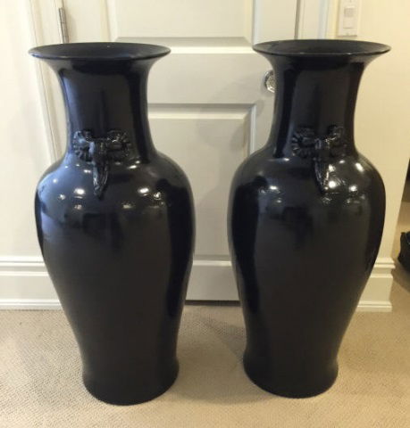 Pair Large Black Elephant Head Palace Floor Urns (1 of 6)