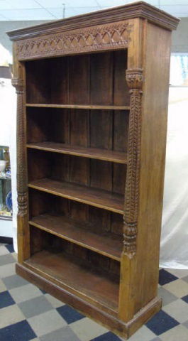 Antique Wood Carved Indonesian Bookcase w Columns (1 of 6)