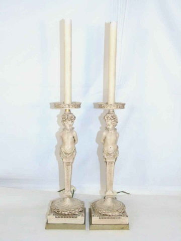 Pair Caryatid Putti Form Candlestick Table Lamps (1 of 5)