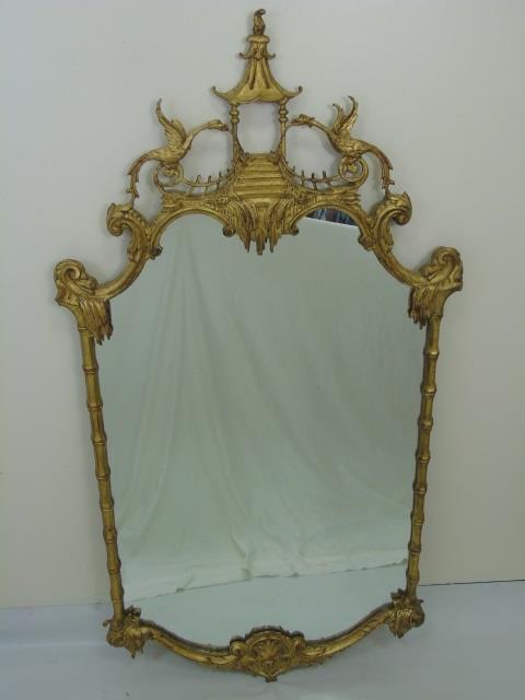 Chinese Chippendale Style Gold Leaf Carved Mirror (1 of 5)