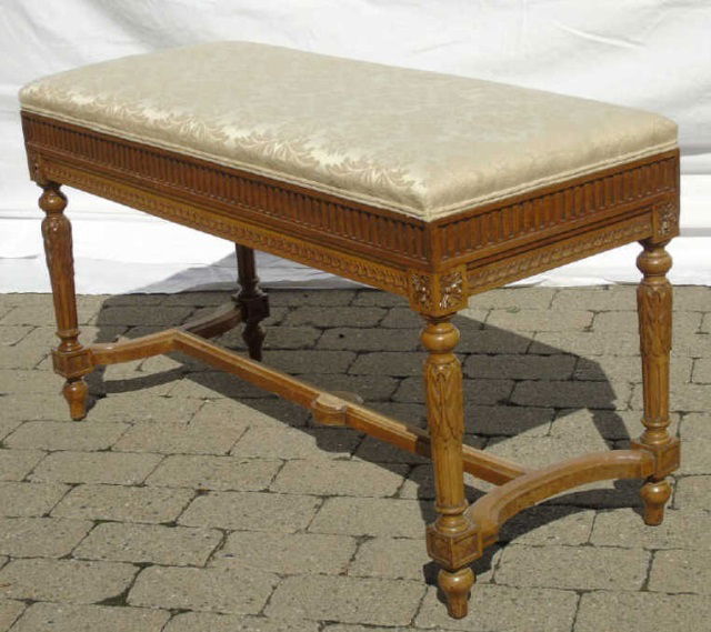 Finely Carved French Style Upholstered Bench (1 of 4)