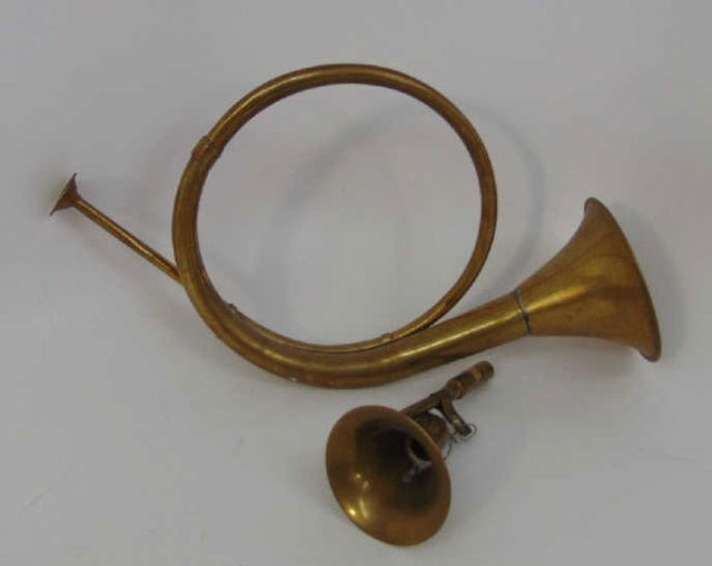 Two Antique Gilt Brass Hunting Trumpet Instruments (1 of 5)