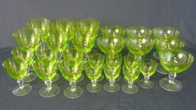 Vintage Green Clear Glass Stemware Service for Six (1 of 6)