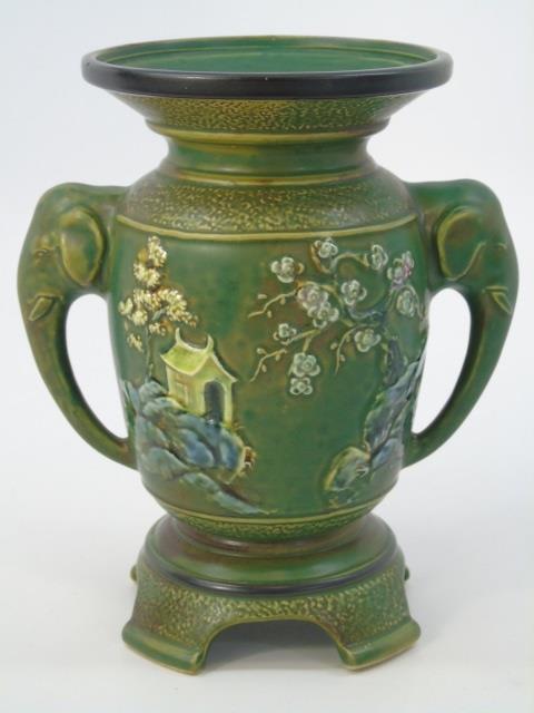 Qing Chinese Green Vase w Elephant Trunk Handles (1 of 9)