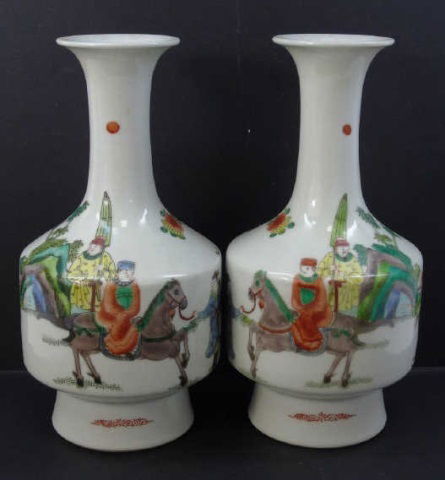 Pair Old Chinese Porcelain Vases Horses & Riders (1 of 7)