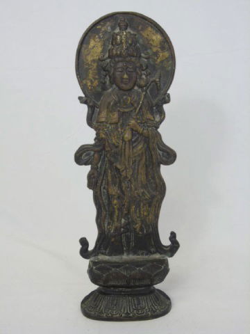 Antique Asian Bronze Female Buddha on Lotus Flower (1 of 5)