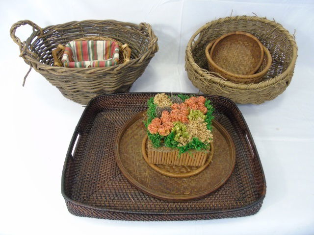 Collection of Vintage Woven Baskets & Tray (1 of 4)
