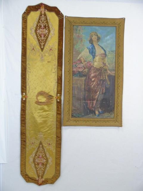 Antique Hand Painted Tapestry & Velvet Runner (1 of 10)