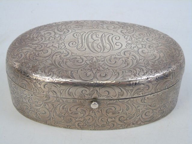 Antique Sterling Silver Oval Dresser Jewelry Box (1 of 7)
