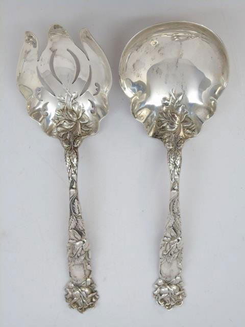 Pair Antique Sterling Silver Serving Spoon & Fork (1 of 9)
