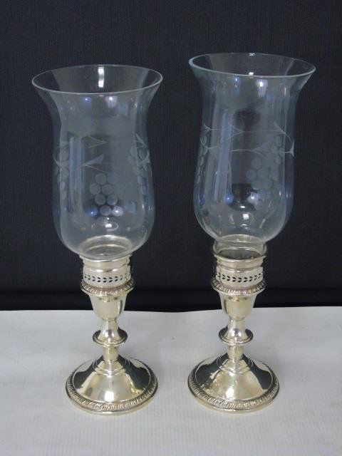Pair Sterling Silver Candlesticks w Hurricanes (1 of 5)