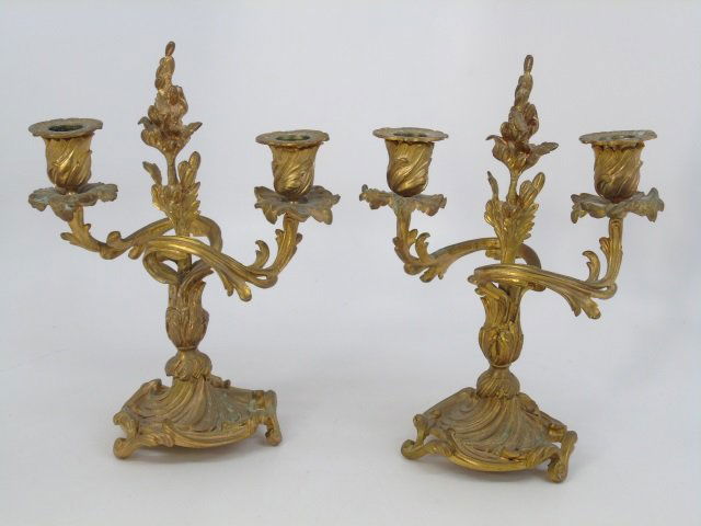 Pair Antique French Rococo Gilt Bronze Candelabras (1 of 6)