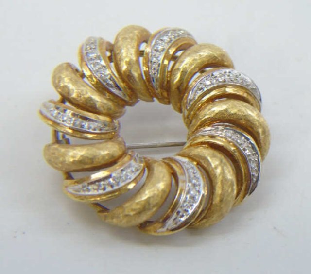 Estate 18kt Yellow & White Gold Diamond Brooch Pin (1 of 4)