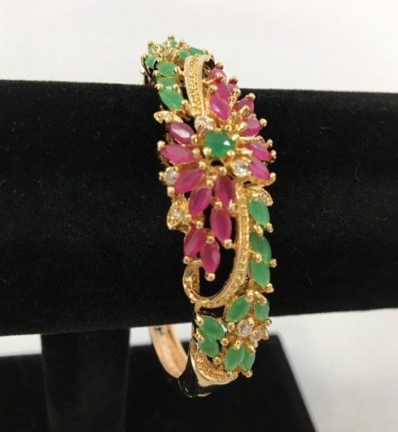 Gold Plated "Emerald Diamond & Ruby" Bracelet (1 of 4)