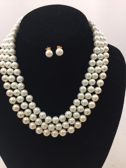 3 Akoya Style White Pearl Necklaces & Studs (1 of 3)