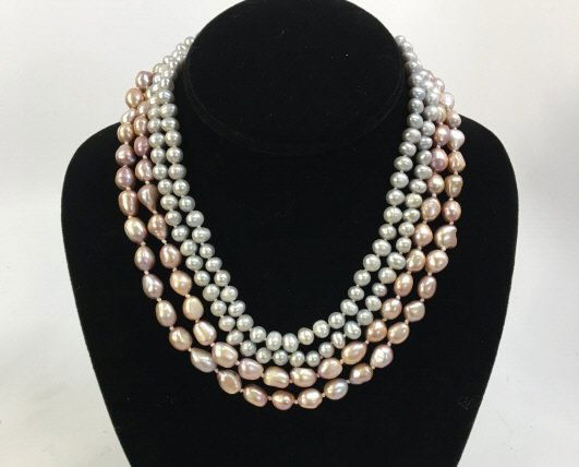 Two Grey & Silver Baroque Pearl Necklace Strands (1 of 5)