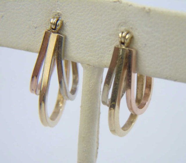 Tri-Color 14k Gold Vintage Hoop Pierced Earrings (1 of 7)