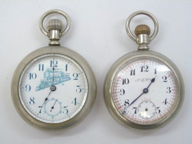 Two Antique Men's Train Motif Pocket Watches (1 of 6)