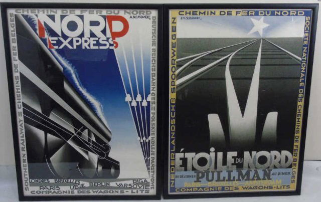 Pair Framed Vintage French Train Railroad Posters (1 of 7)