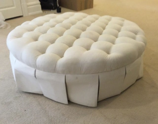 Round Contemporary Tufted Ottoman w Pleated Skirt (1 of 4)