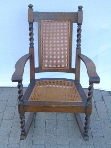 Antique Barley Twist Rush Seat Rocking Arm Chair (1 of 5)