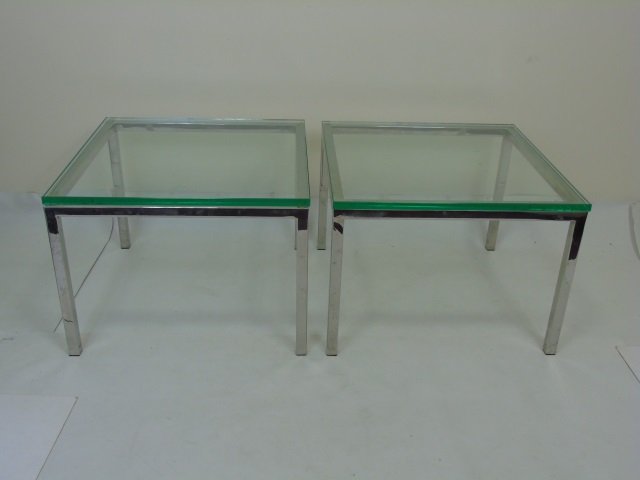 Pair Bauhaus Style Glass & Metal Side Tables (1 of 3)