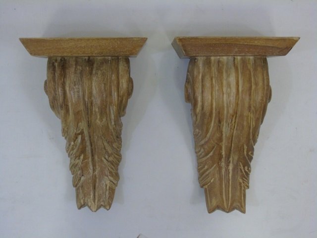 Pair Carved Wood Wall Bracket Shelves (1 of 4)