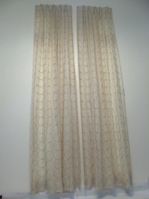 Custom Modern Beige & Silver Curtains from Kravet: Pair Custom Modern Beige & Silver Curtains from Kravet in Greenwich, Connecticut. Measures 118 x 36 inches.