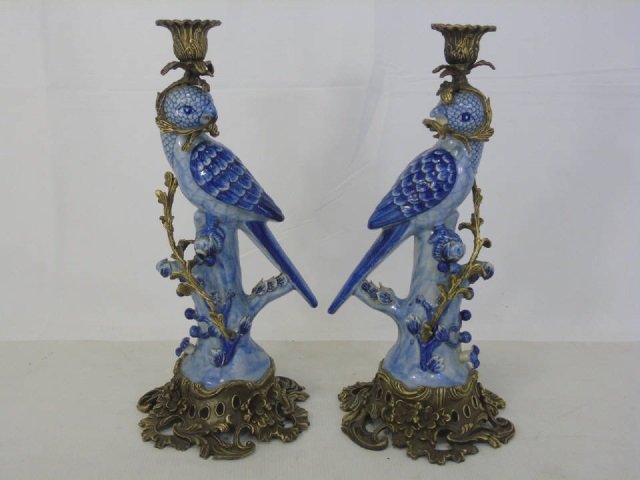 Pair Metal & Porcelain Dresden Style Candlesticks (1 of 6)