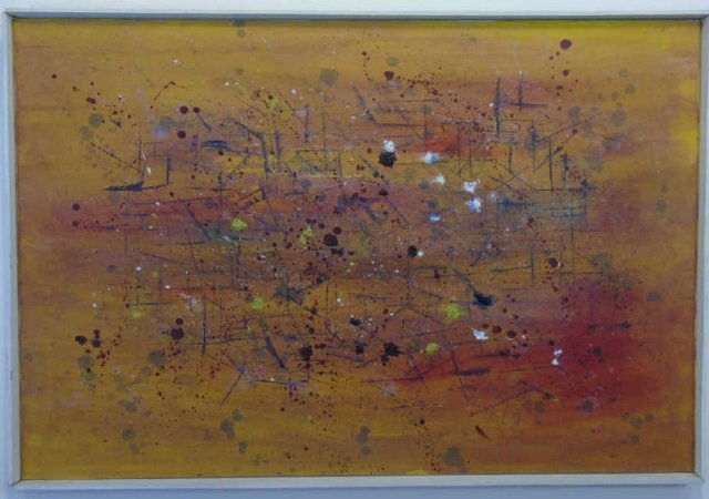 Mid Century Splatter Painting on Canvas Framed (1 of 4)